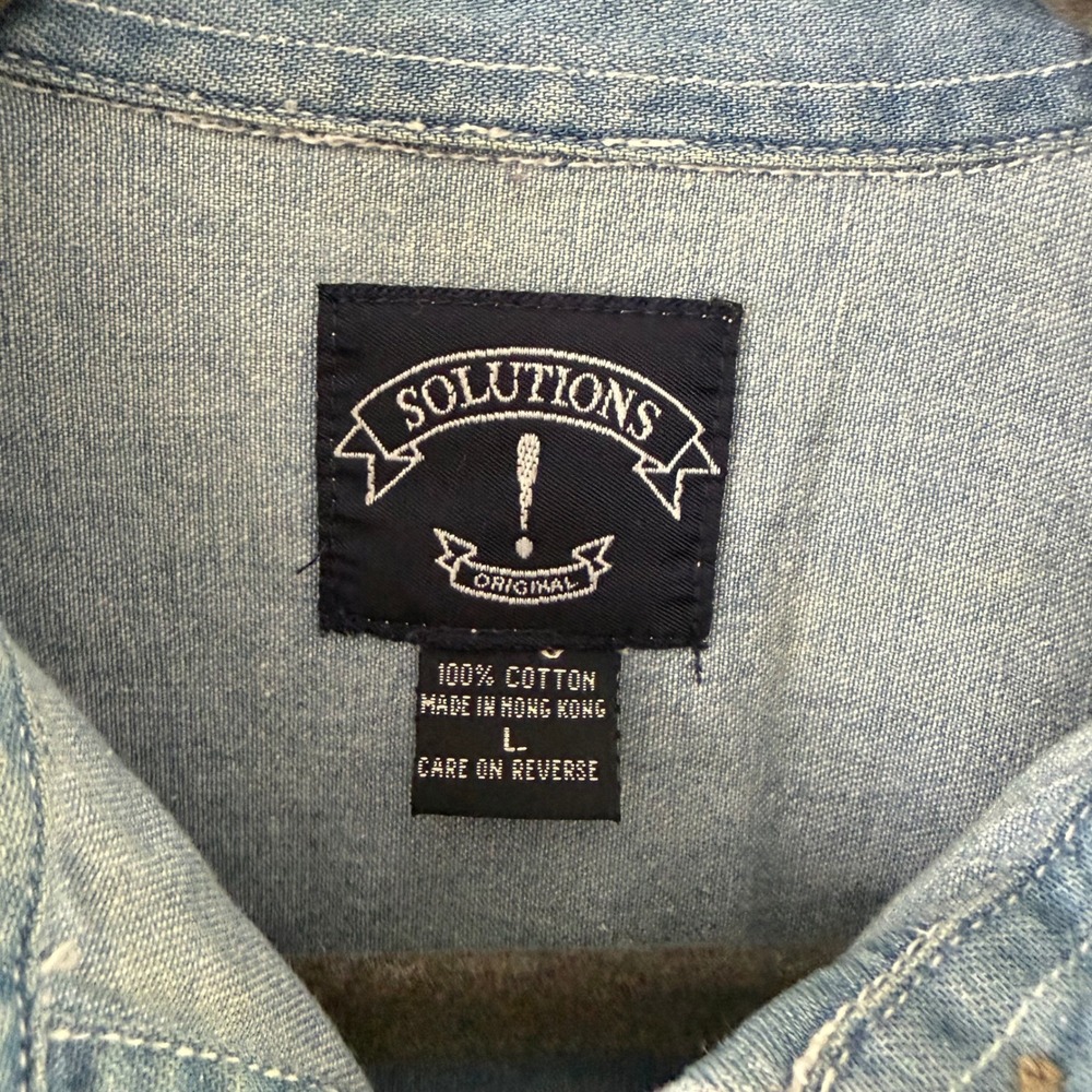 Vintage Solutions Blue Denim Shirt L Fall Pumpkin Scarecrow Halloween Grannycore - Picture 2 of 10